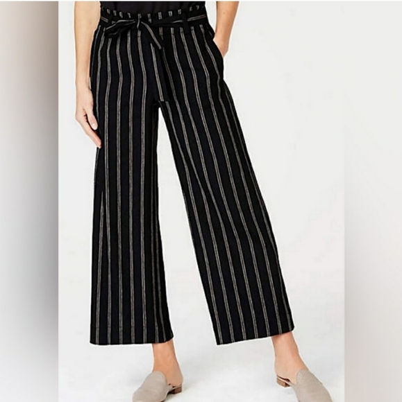 J. Jill Pants - J. Jill Emilie Linen Stretch Paperbag Waist Black Stripe Petite Crop Pants